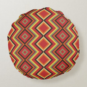 Red Black Yellow Native American Blanket Pattern Rond Kussen