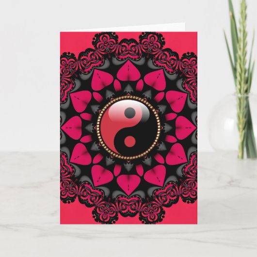 Red Black YinYang Sunflower New Age Cards Kaart (Voorkant)