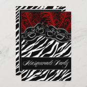 Red Black Zebra Masquerade Ball Party-uitnodiginge Kaart (Voorkant / Achterkant)