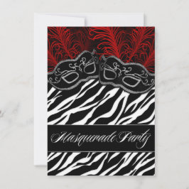 Red Black Zebra Masquerade Ball Party-uitnodiginge Kaart