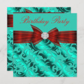 Red Blauwgroen Blue Birthday Party Kaart (Voorkant / Achterkant)