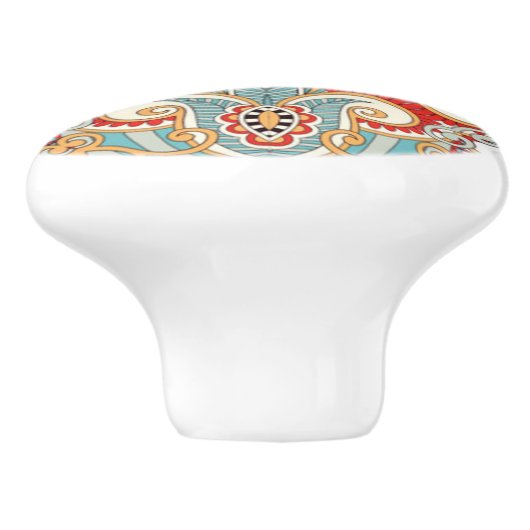 Red Blauwgroen Blue Sunny Yelllow Kaleidoscope Art Keramische Knop (Zijkant)