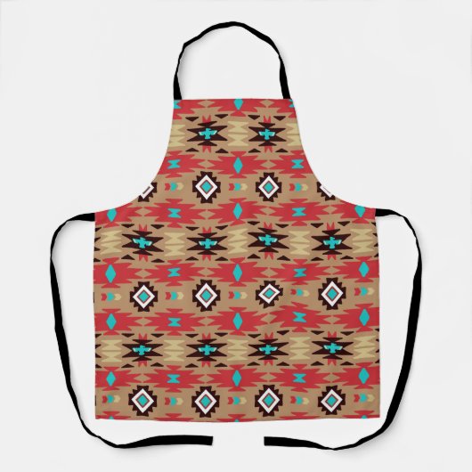 Red Blauwgroen Brown Native American Pattern Schort (Voorkant)
