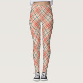 Red Blauwgroen Diagonal Madras Pset Pattern Leggings (Voorkant)