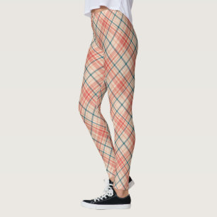 Red Blauwgroen Diagonal Madras Pset Pattern Leggings