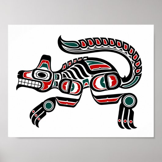 Red Blauwgroen en Black Haida Spirit Wolf Poster (Voorkant)