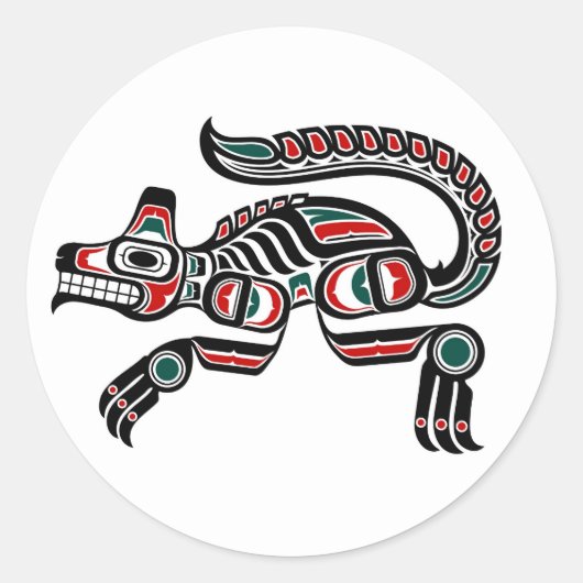 Red Blauwgroen en Black Haida Spirit Wolf Ronde Sticker (Voorkant)