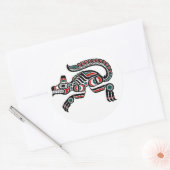 Red Blauwgroen en Black Haida Spirit Wolf Ronde Sticker (Envelop)
