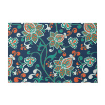 Red Blauwgroen Floral Wallpaper Patroon