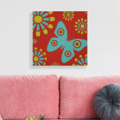 Red Blauwgroen Flowers Butterfly Canvas Art (Insitu (Woonkamer))