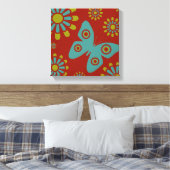 Red Blauwgroen Flowers Butterfly Canvas Art (Insitu (Slaapkamer))