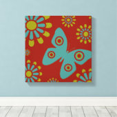 Red Blauwgroen Flowers Butterfly Canvas Art (Insitu (Houten vloer))
