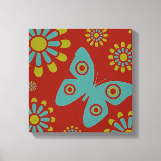 Red Blauwgroen Flowers Butterfly Canvas Art Afdruk (Voorkant)