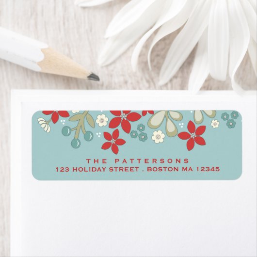 Red | Blauwgroen Kerstmis Poinsettia Adreslabel Etiket (Insitu)