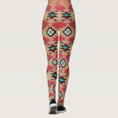 Red Blauwgroen Native American Vision Pattern Leggings (Achterkant)