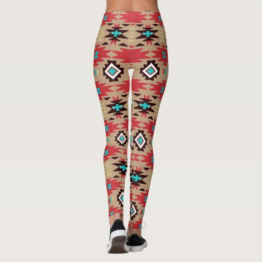 Red Blauwgroen Native American Vision Pattern Leggings (Achterkant)