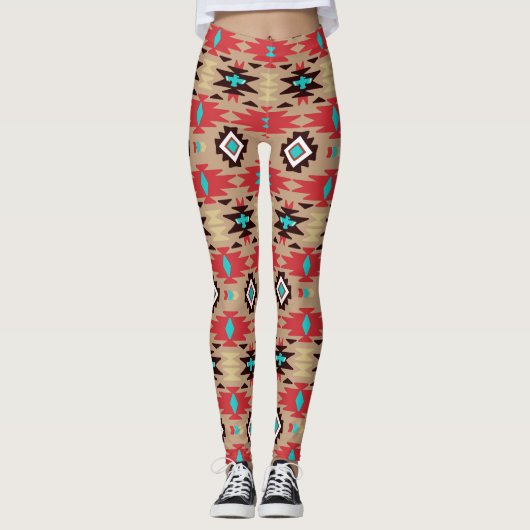 Red Blauwgroen Native American Vision Pattern Leggings (Voorkant)