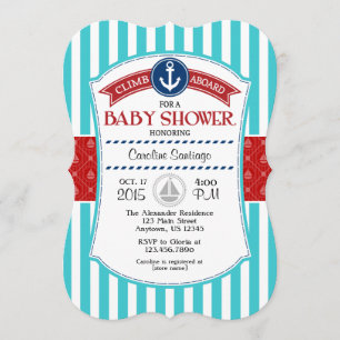 Red Blauwgroen Nautical Baby shower Invitation Kaart