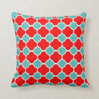Red Blauwgroen Quatrefoil Patroon Kussen