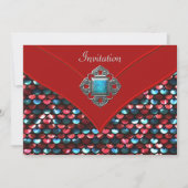 Red Blauwgroen Sequin All Occasion Party Sjabloon Kaart (Voorkant)