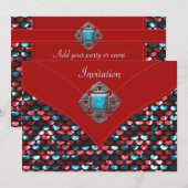 Red Blauwgroen Sequin All Occasion Party Sjabloon Kaart (Voorkant / Achterkant)