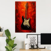 Red Blaze Riffs Fender Stratocaster Art Tribute Poster (Thuiskantoor)