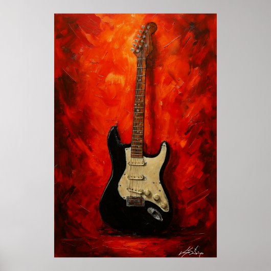 Red Blaze Riffs Fender Stratocaster Art Tribute Poster (Voorkant)