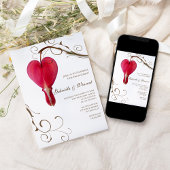 Red Bleeding Hearts Flowers Engagement Party Kaart