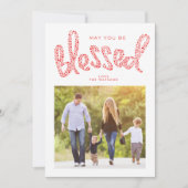 Red Blessed Kerstmis Religious Custom Photo Feestdagenkaart (Voorkant)