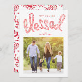 Red Blessed Kerstmis Religious Custom Photo Feestdagenkaart (Voorkant / Achterkant)