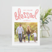 Red Blessed Kerstmis Religious Custom Photo Feestdagenkaart (Staand voorkant)