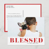 Red Blessed Typography Foto Kerstmis Feestdagenkaart (Voorkant / Achterkant)