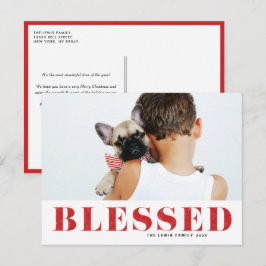 Red Blessed Typography Foto Kerstmis Feestdagenkaart