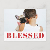 Red Blessed Typography Foto Kerstmis Feestdagenkaart (Voorkant)
