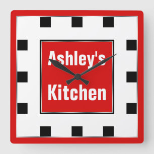 Red Block Square Personal Wall Clock Vierkante Klok