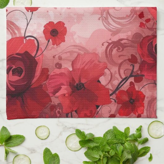 Red Bloom Symphony Theedoek (Gevouwen)