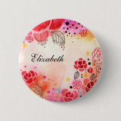 Red Blooms Custom Name Button (Voorkant)