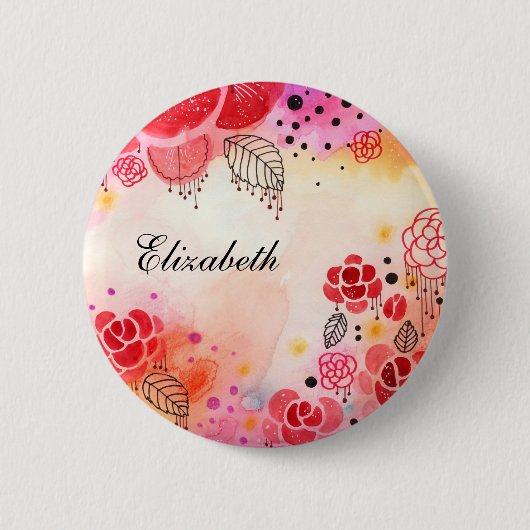 Red Blooms Custom Name Button (Voorkant)