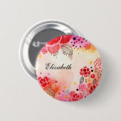 Red Blooms Custom Name Button (Voorkant /achterkant)