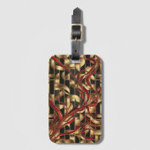 Red Blooms op Golden Grid Bagagelabel (Voorkant (verticaal))