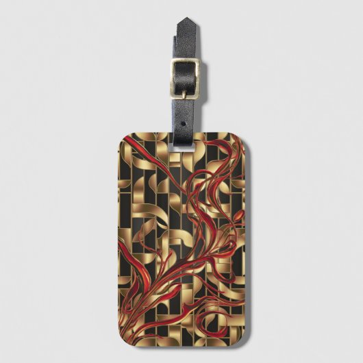 Red Blooms op Golden Grid Bagagelabel (Voorkant (verticaal))