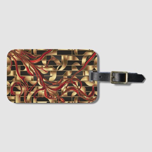 Red Blooms op Golden Grid Bagagelabel (Voorkant (horizontaal))