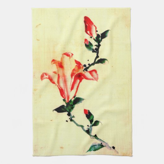 Red Blossom met Buds 1840 Theedoek (Verticaal)