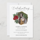 Red Blossom Photo Celebration of Life Invitation Kaart (Voorkant)