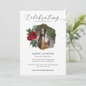 Red Blossom Photo Celebration of Life Invitation Kaart (Staand voorkant)