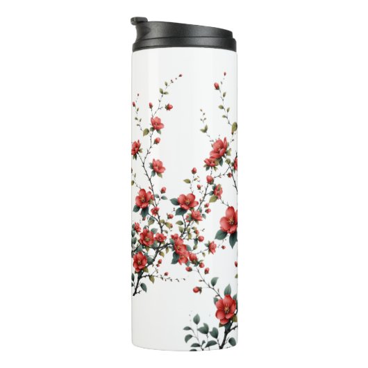 Red Blossoms on Ivory Silent Spring Branch Ink and Thermosbeker (Geroteerd rechts)