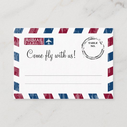 Red Blue Airmail Escort / Zitplaatsen Kaart bruilo Plaatskaartje (Voorkant)