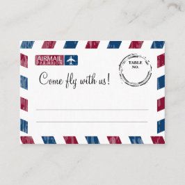 Red Blue Airmail Escort / Zitplaatsen Kaart bruilo Plaatskaartje