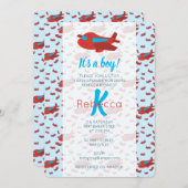 Red Blue Airplane Pattern Boy Baby shower Kaart (Voorkant / Achterkant)