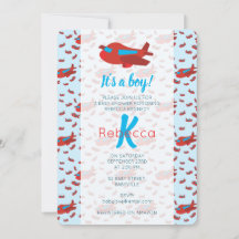 Red Blue Airplane Pattern Boy Baby shower